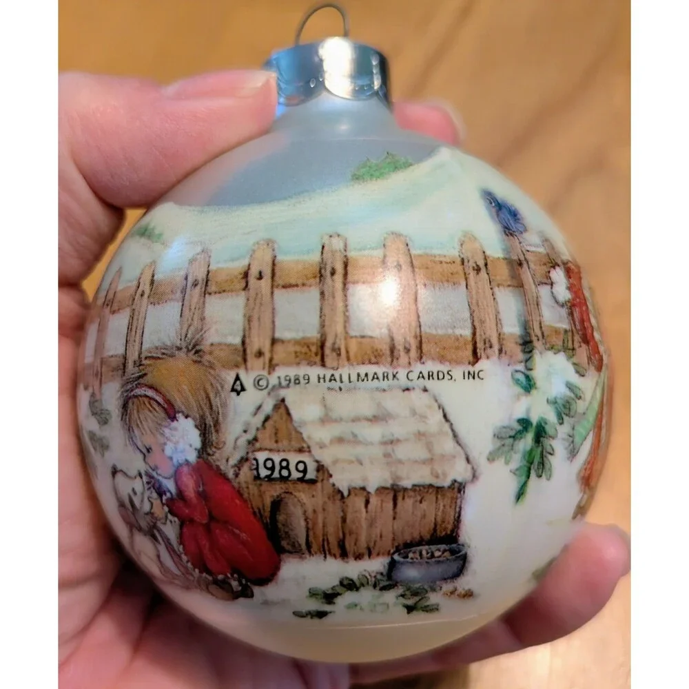Vintage 1989 Betsey Clark Home For Christmas Ornament Round Glass Ball Snowman 4